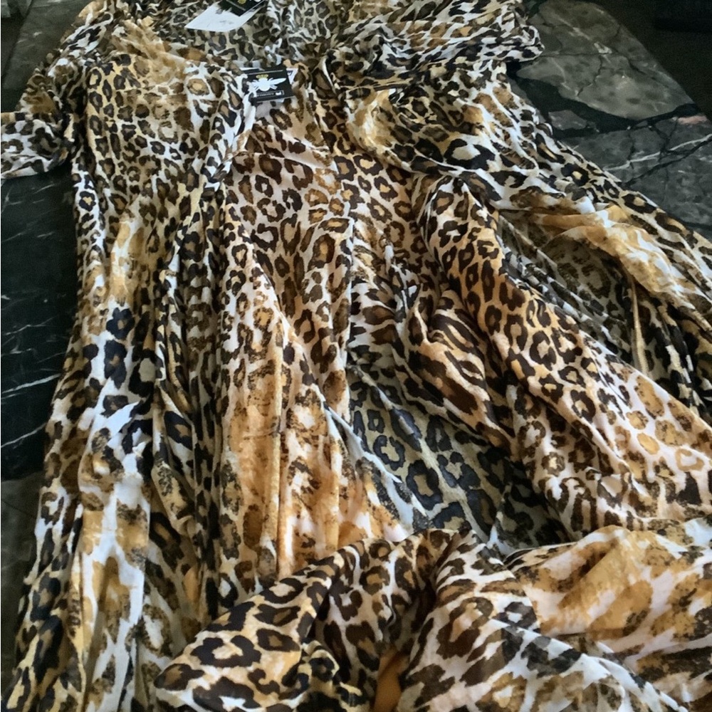 NWT vintage Anthony original 2-piece leopard print duster pant set size 3X